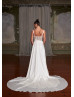 Ivory Satin Glitter Tulle Slit Minimalist Wedding Dress